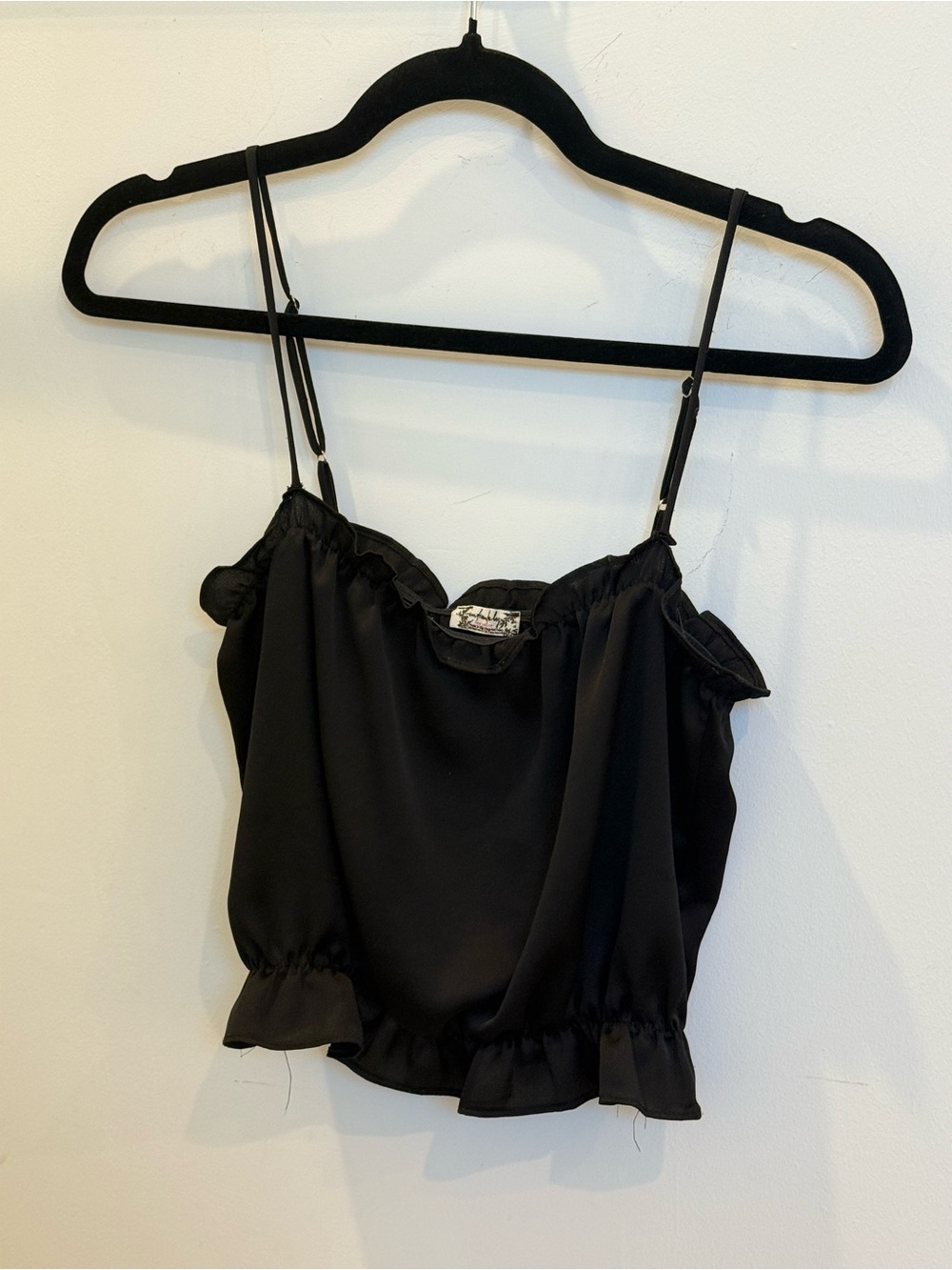 Free People Black Ruffle Crop Camisole Top